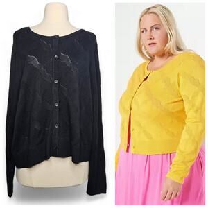 J Jason Wu Black Jacquard Cropped Cardigan Women's 1X Classic Casual Timeless